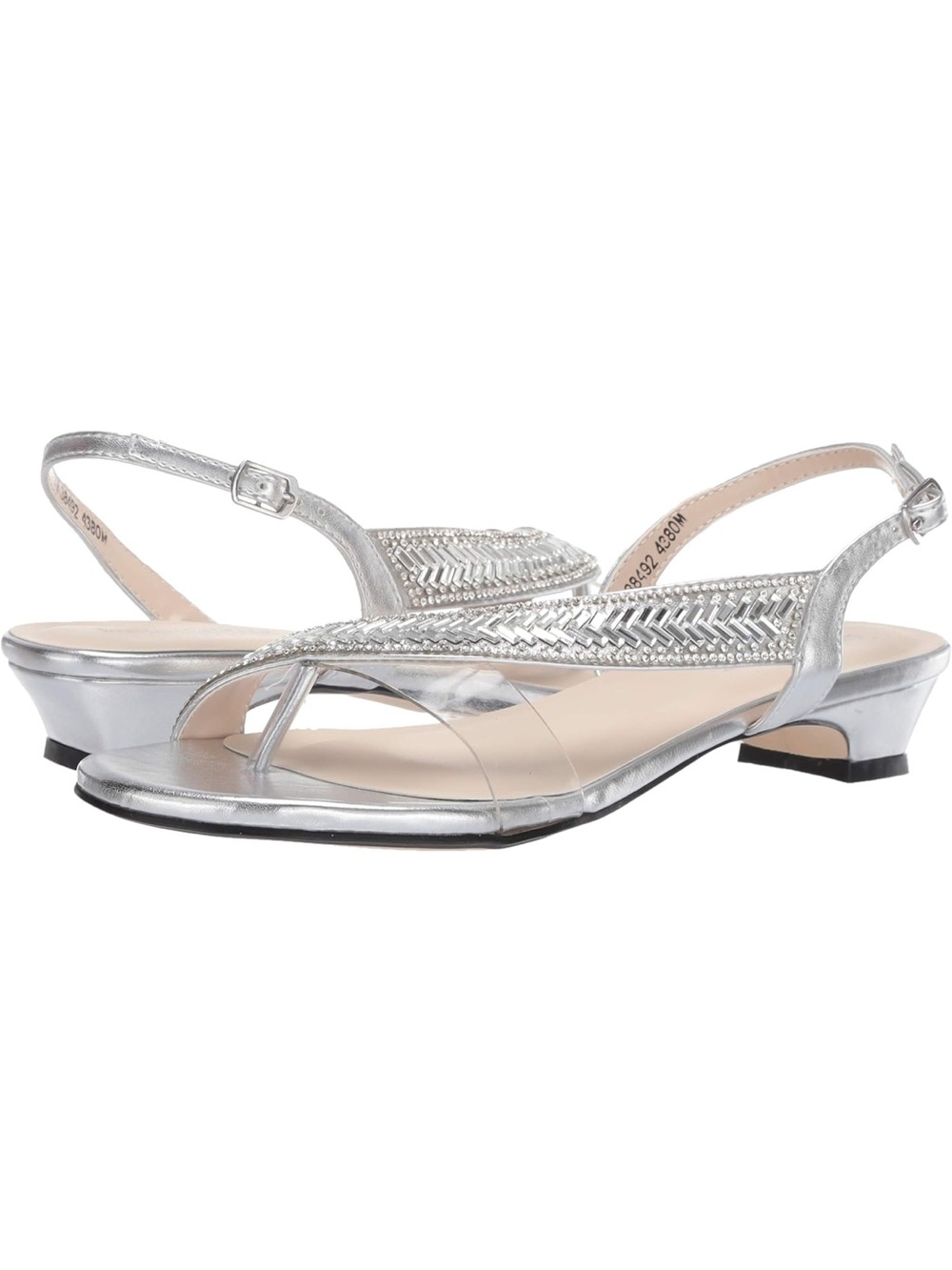 Benjamin Walk Silver Slingback Thong Sandals with Embellished Strap